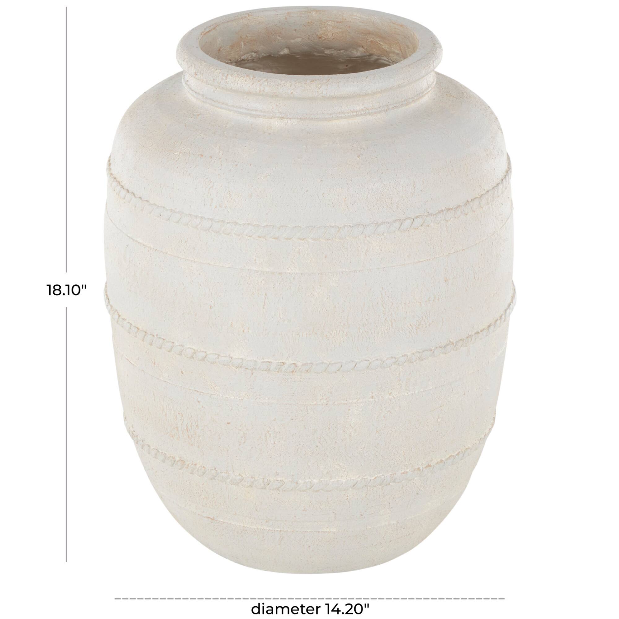 18" Cream Distressed Stone Vase with Raised Braided Accents